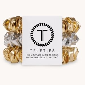 Teleties Large Silk Metallic YEAR OF GLAM Scrunchies Pack of 3| New W TAGS